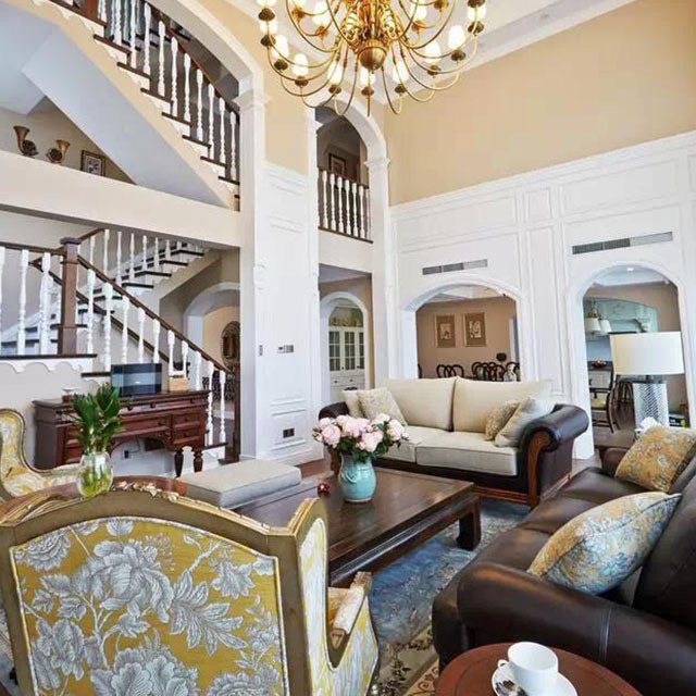 350平别墅美式风格装修 客厅与背景墙亮点解析